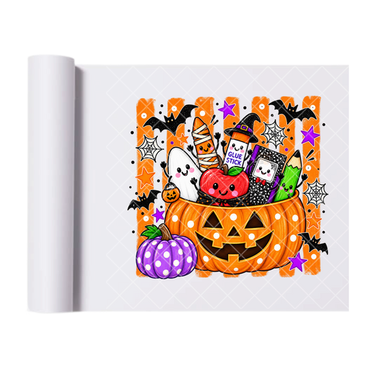 Teacher Halloween Pumpkin Supply Parade - Ready To Press Print Transfer for Apparel, Cotton, Polyester & Blends - High-Quality Print- Commercial Grade