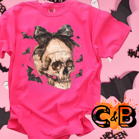 Halloween Skull Bats & Bow T-Shirt