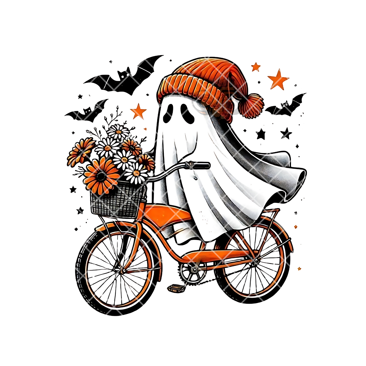 Ghost on bouquet bike PNG