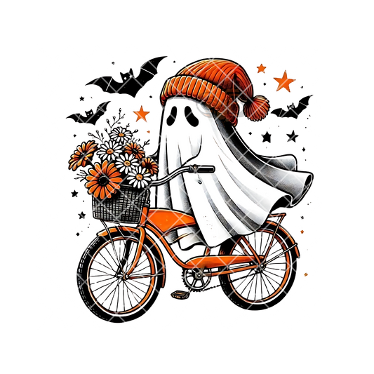 Ghost on bouquet bike PNG