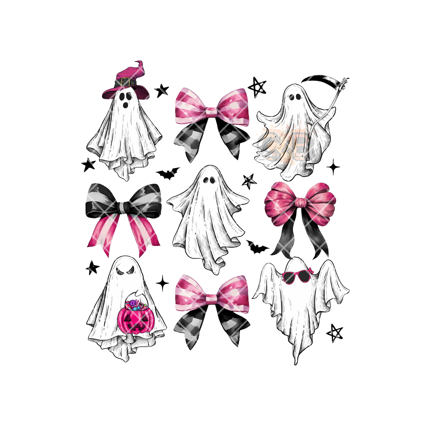 Ghost With Black And Pink Bows PNG