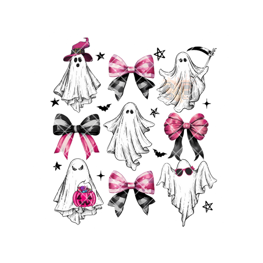 Ghost With Black And Pink Bows PNG