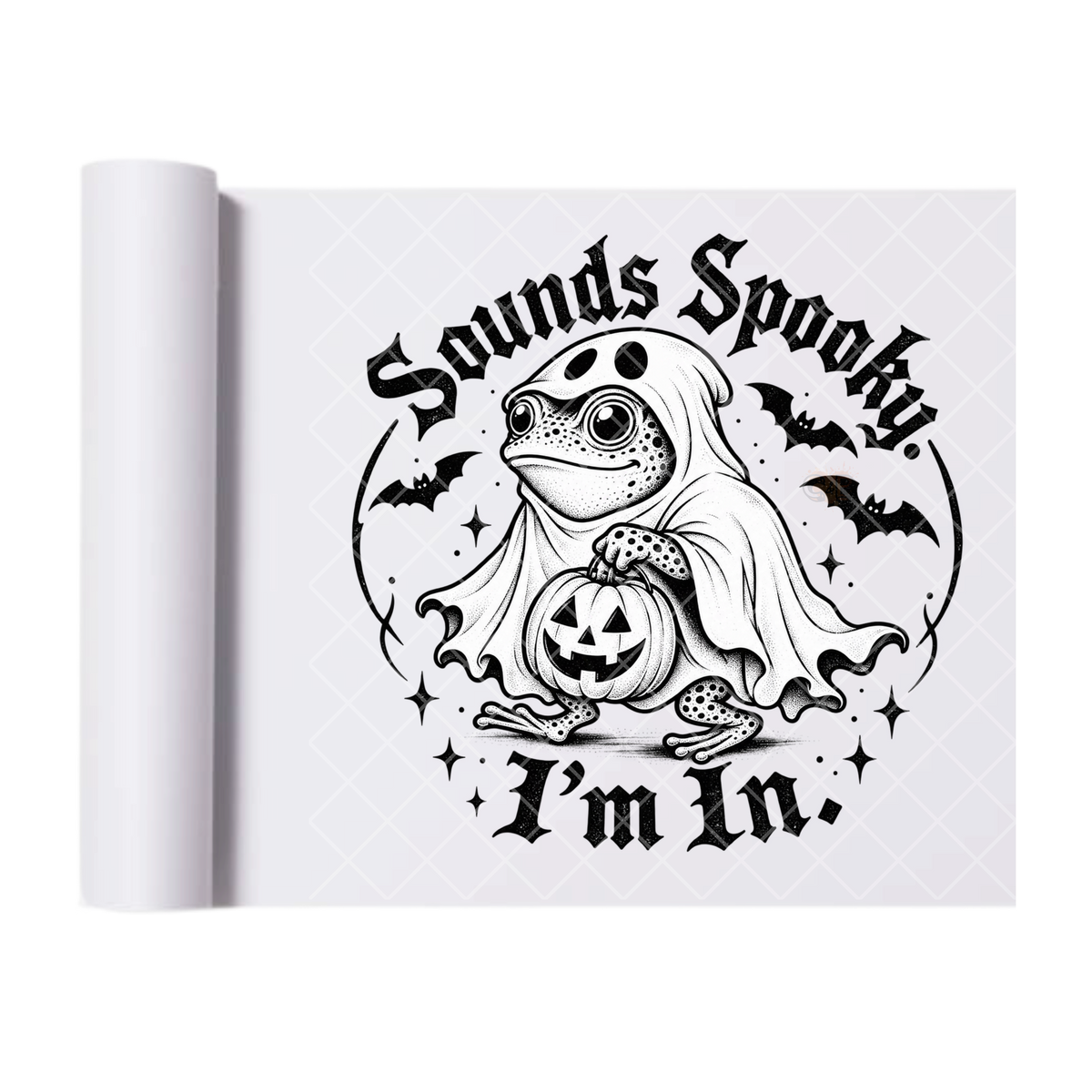 Sounds Spooky Ghost Frog - Ready To Press Print Transfer for Apparel, Cotton, Polyester & Blends - High-Quality Print- Commercial Grade