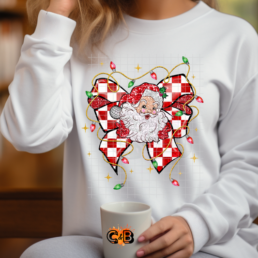 Red Checkered Santa Claus Bow T-Shirt