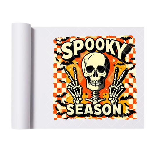 Spooky Season Orange Checker - Ready To Press Print Transfer for Apparel, Cotton, Polyester & Blends - High-Quality Print- Commercial Grade