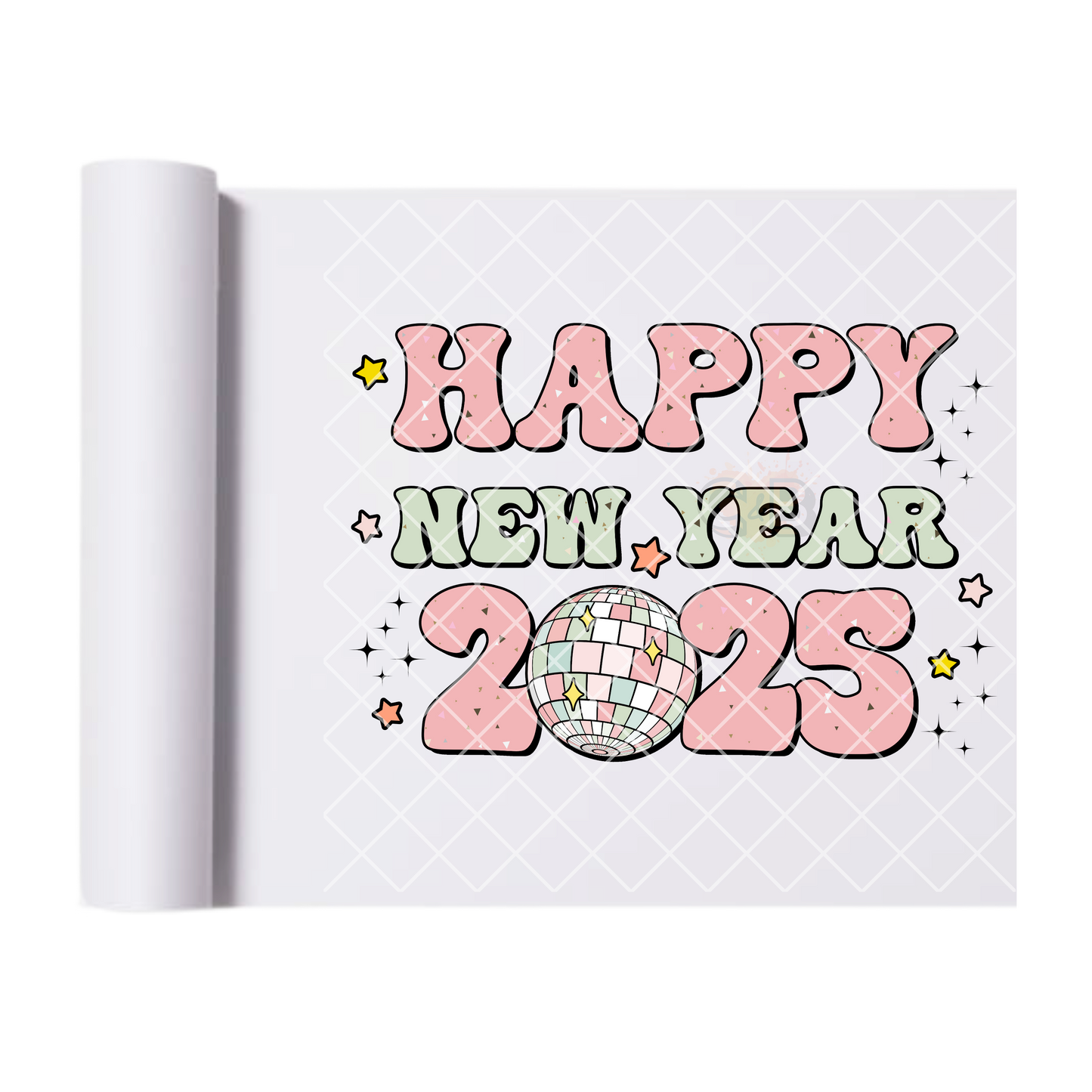 Happy new year 2025 lite pink star disco film t shirt transfer