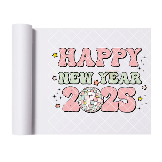 Happy new year 2025 lite pink star disco film t shirt transfer