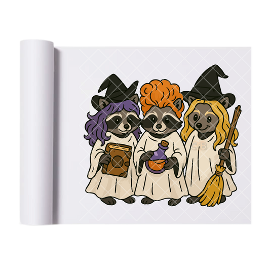 Halloween Raccoons - Ready To Press Print Transfer for Apparel, Cotton, Polyester & Blends - High-Quality Print- Commercial Grade