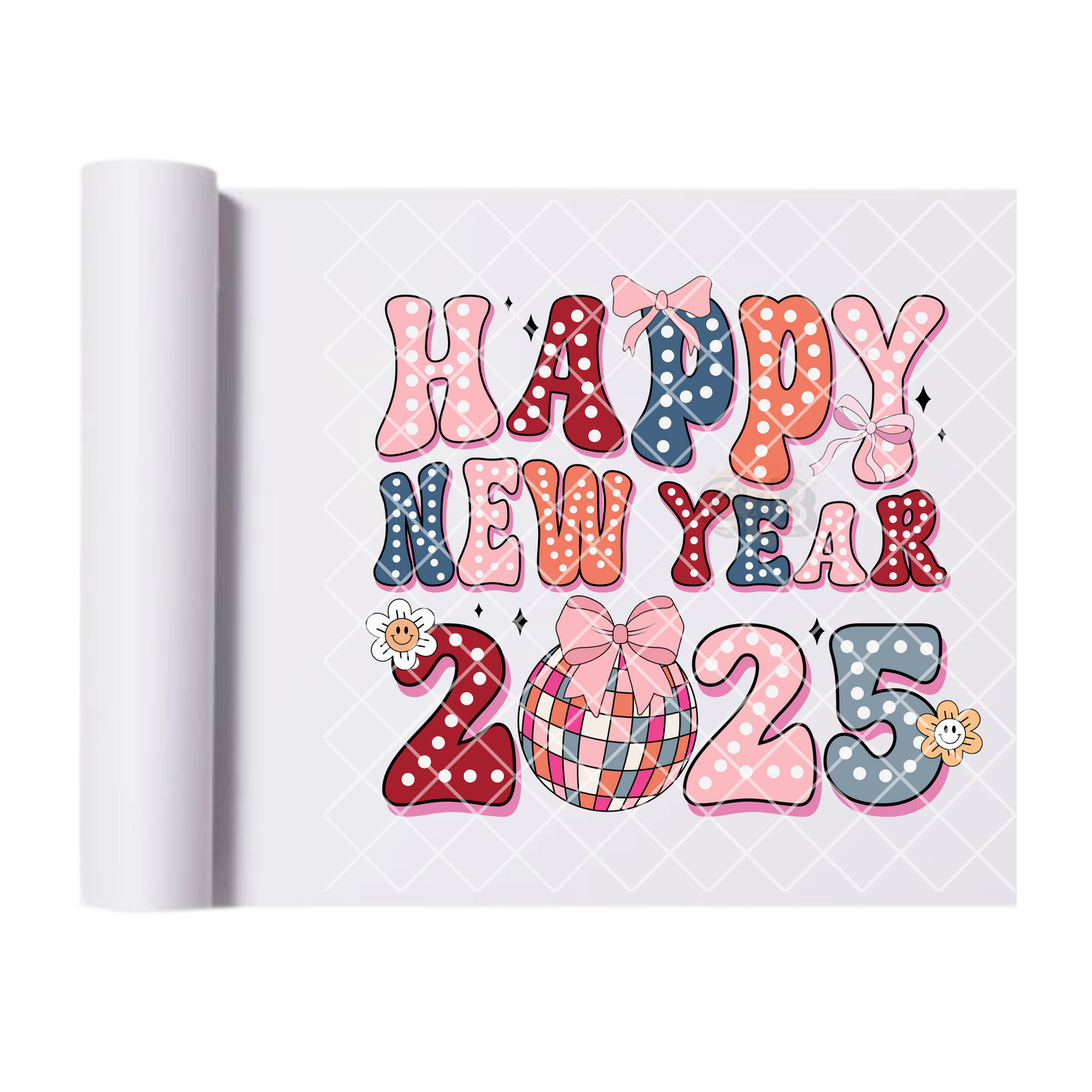 Happy new year 2025 multi color disco ball film t shirt transfer