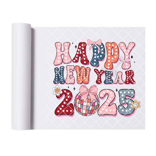 Happy new year 2025 multi color disco ball film t shirt transfer