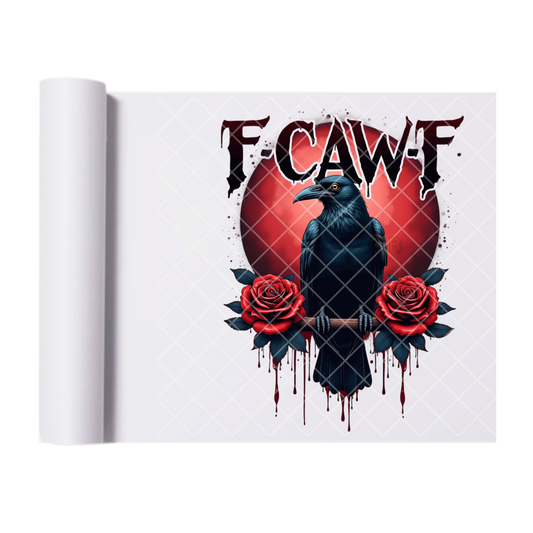 Fcawf Crow Red Roses - Ready To Press Print Transfer for Apparel, Cotton, Polyester & Blends - High-Quality Print- Commercial Grade