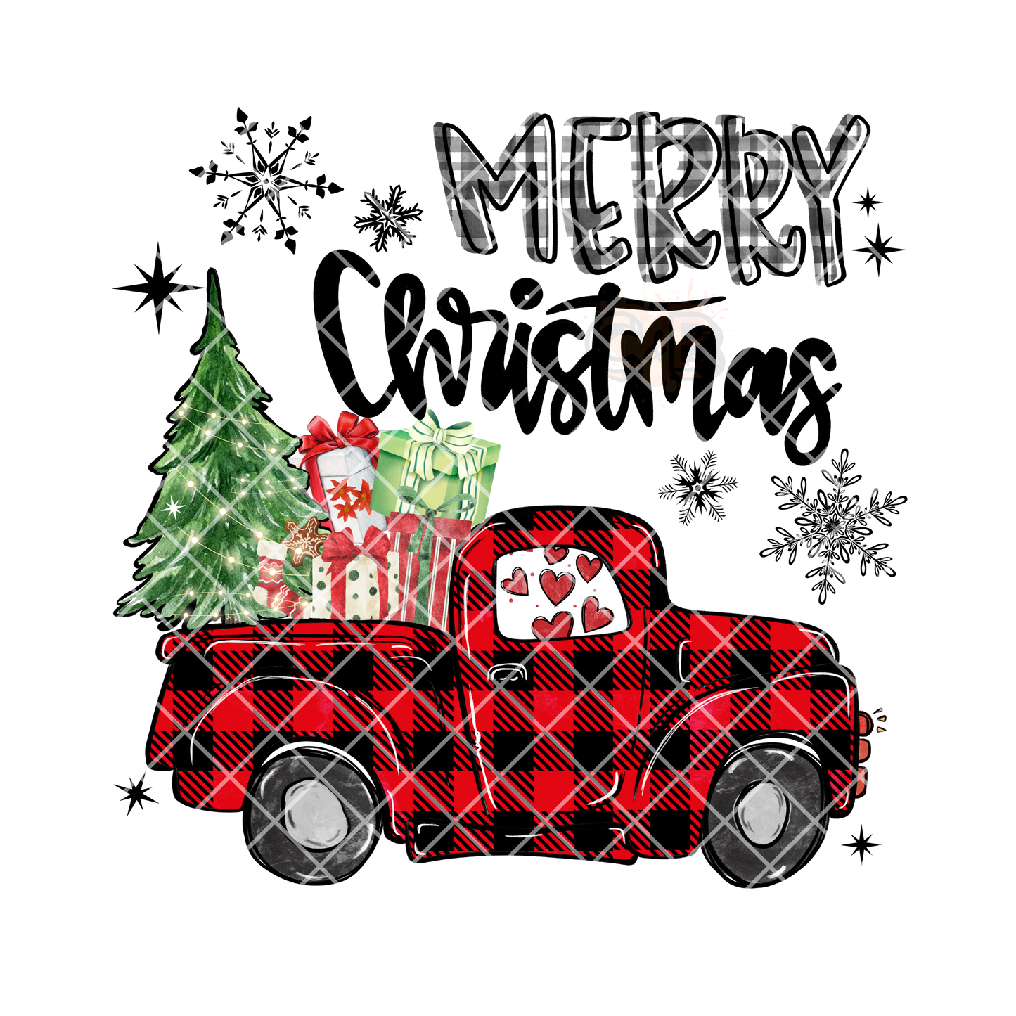 Red plaid Christmas pickup PNG