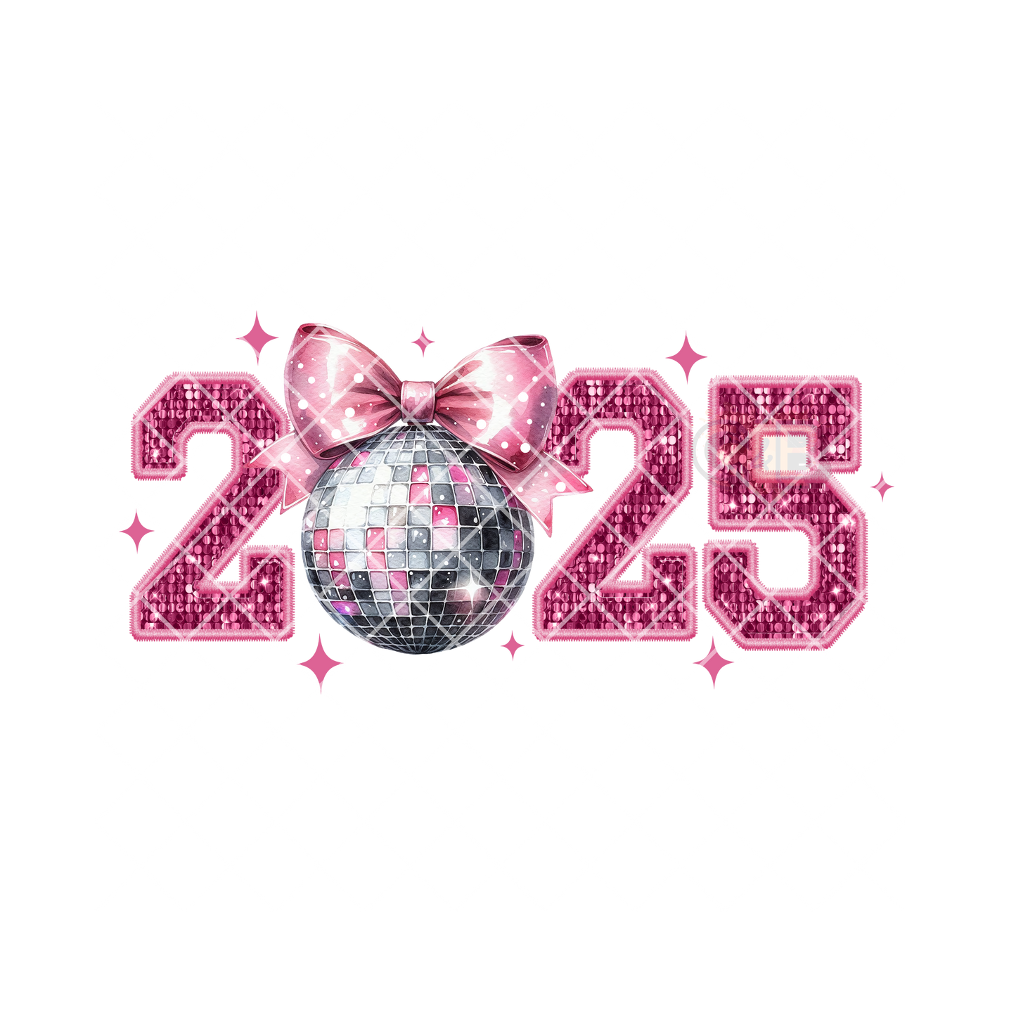 2025 disco ball glitter bow PNG