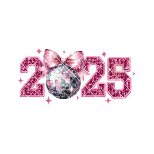 2025 disco ball glitter bow PNG