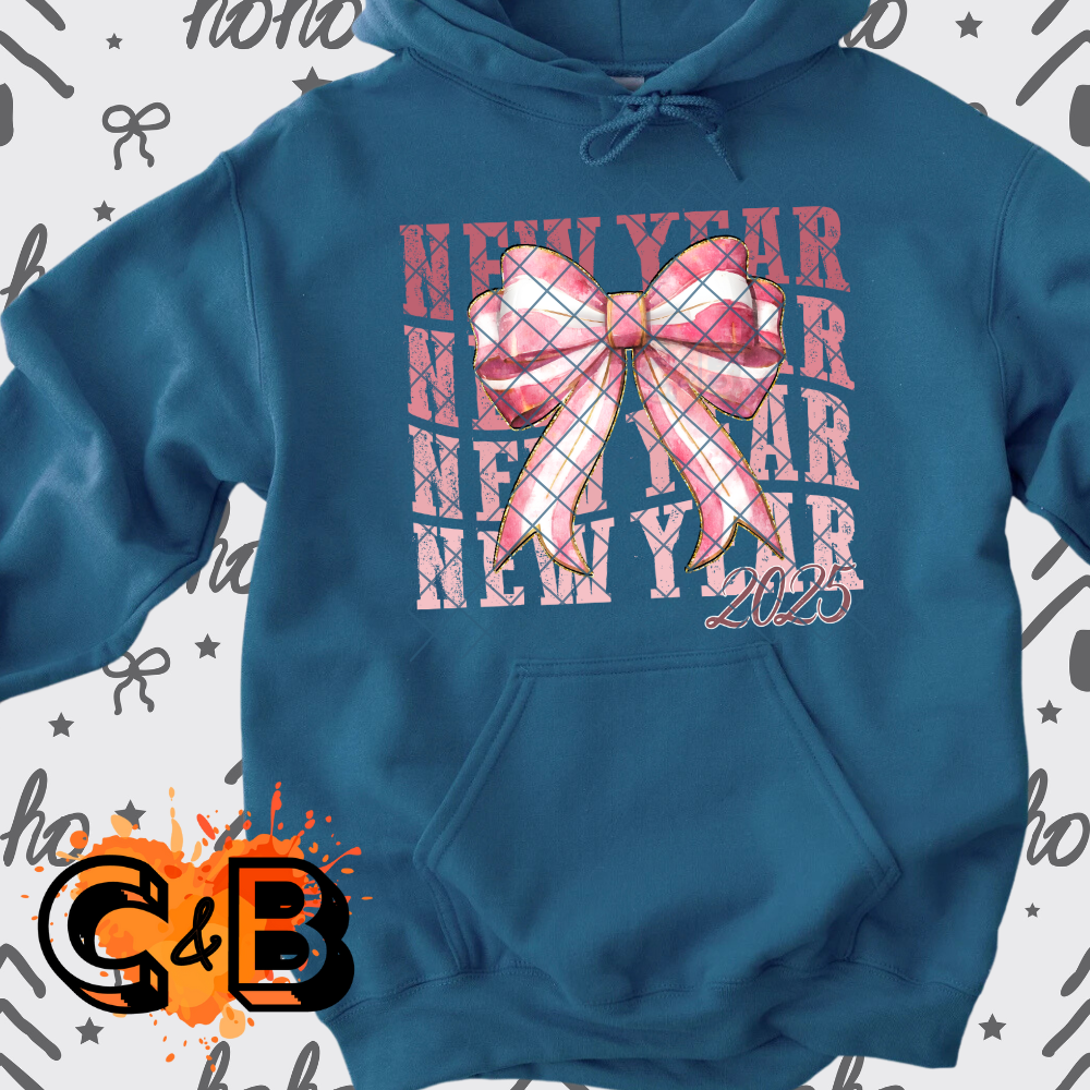 New year pink ribbon bow 2025 film t shirt transfer