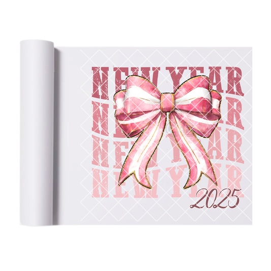 New year pink ribbon bow 2025 film t shirt transfer