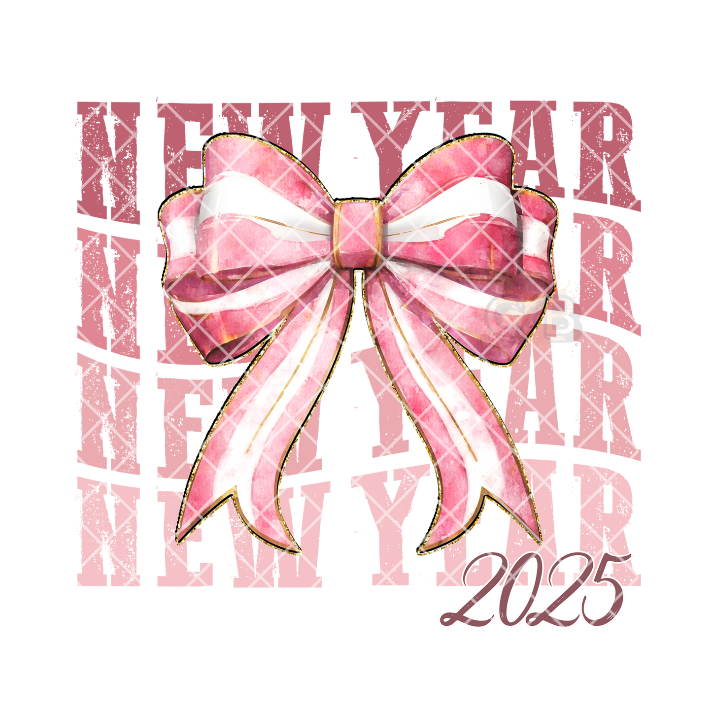 New year pink ribbon bow 2025 film t shirt transfer