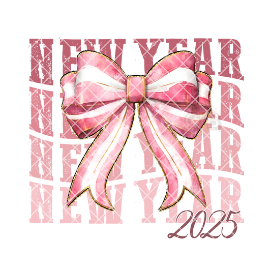 New year pink ribbon bow 2025 PNG