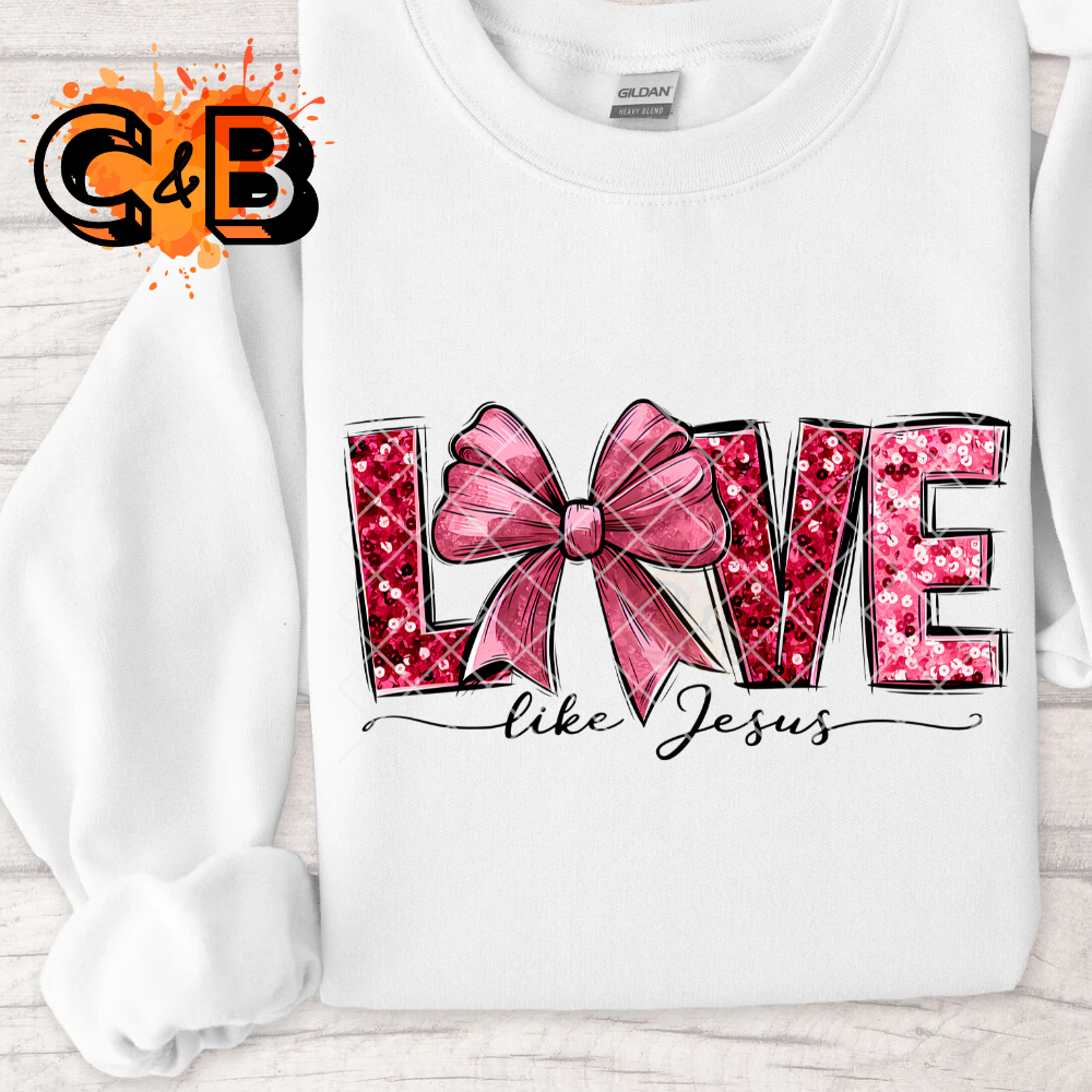 Love like Jesus pink glitter bow PNG