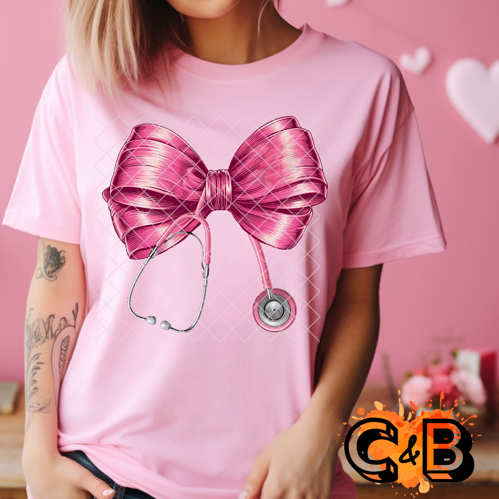 Pink nurse bow with stethoscope PNG