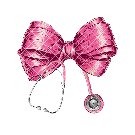 Pink nurse bow with stethoscope PNG