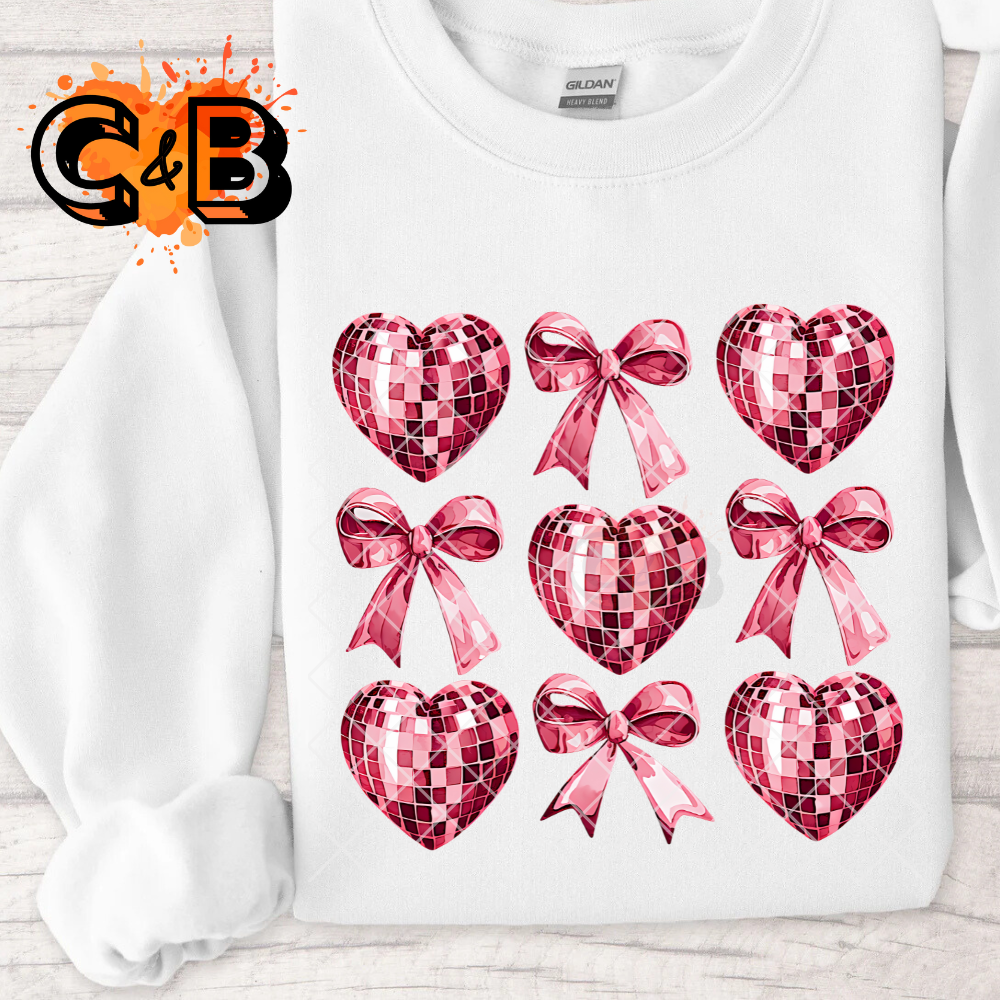 Bubble gum heart disco balls bows PNG