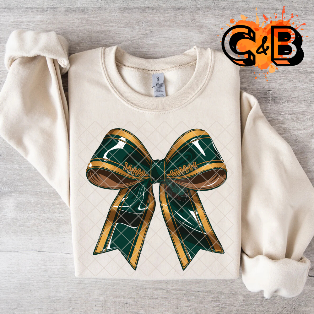 Green gold stripe bow PNG
