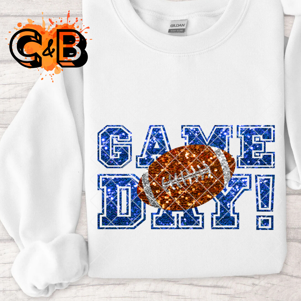 Glitter game day football blue font PNG