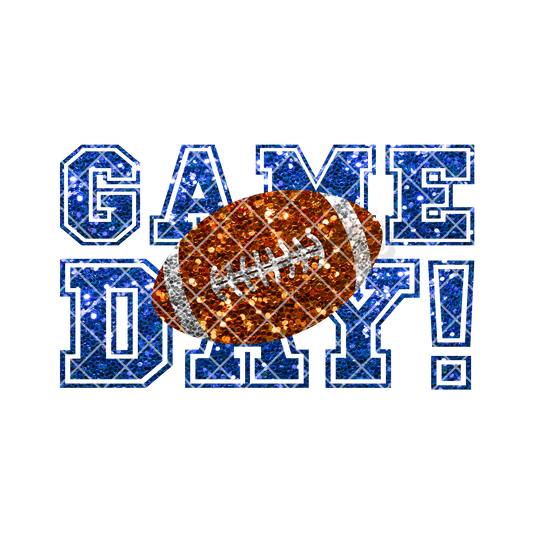 Glitter game day football blue font PNG