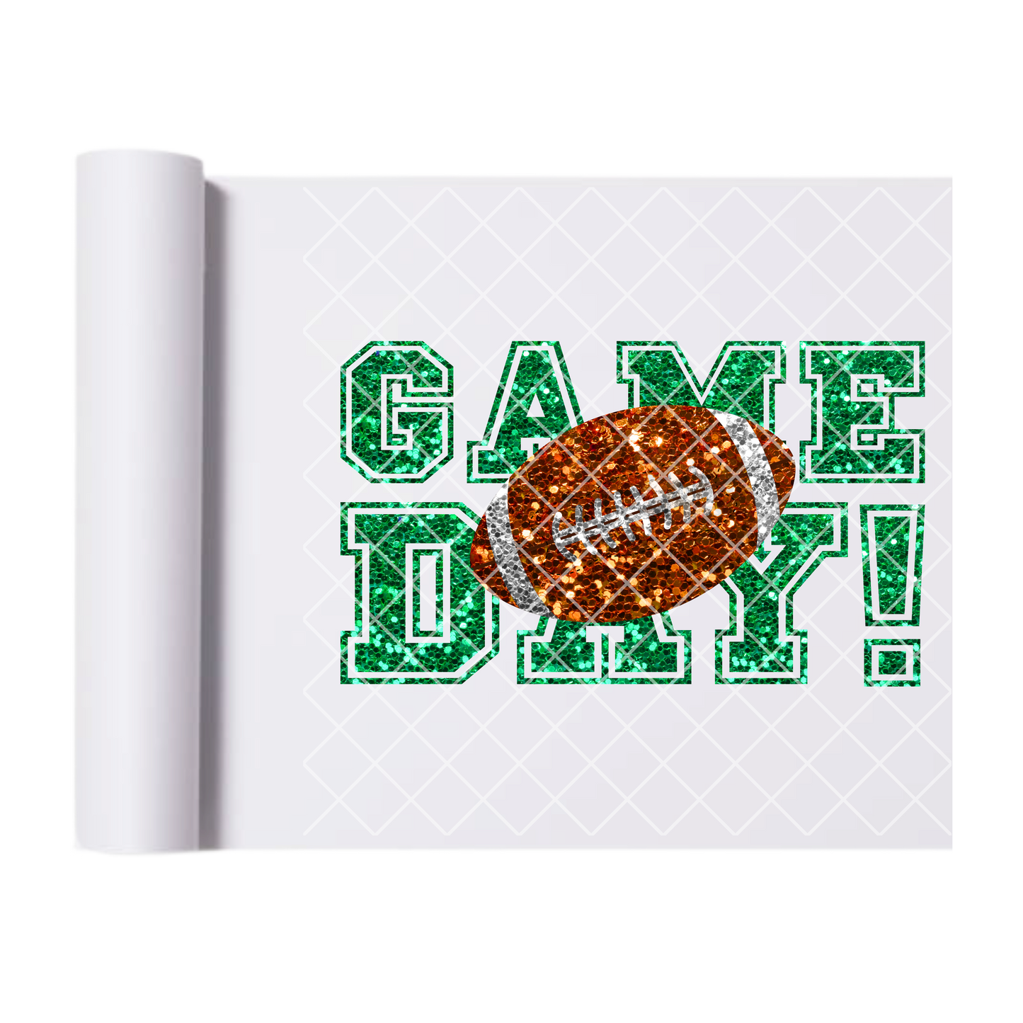 Glitter game day football green font DTF film t shirt transfer