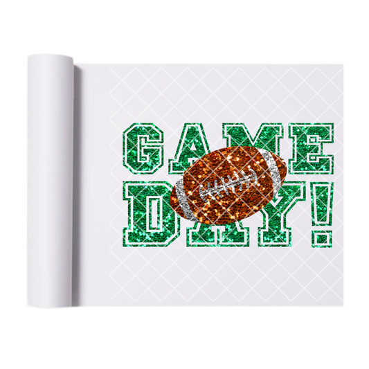 Glitter game day football green font DTF film t shirt transfer
