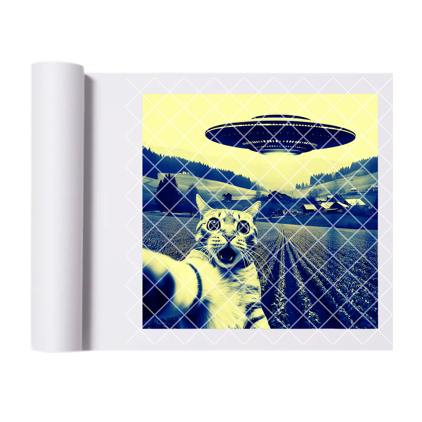 Cat selfie with ufo DTF film t shirt transfer