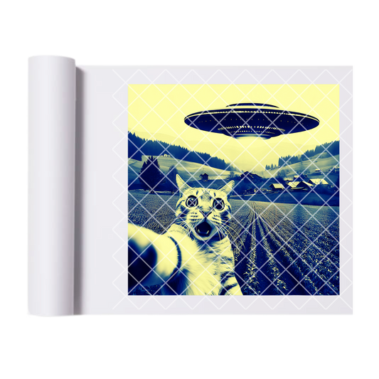 Cat selfie with ufo DTF film t shirt transfer