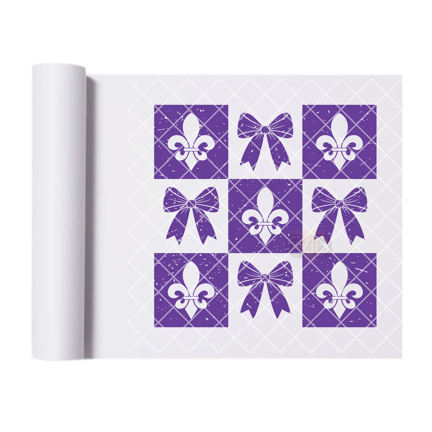 Purple Mardi Gras tiles DTF film t shirt transfer