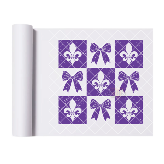 Purple Mardi Gras tiles DTF film t shirt transfer