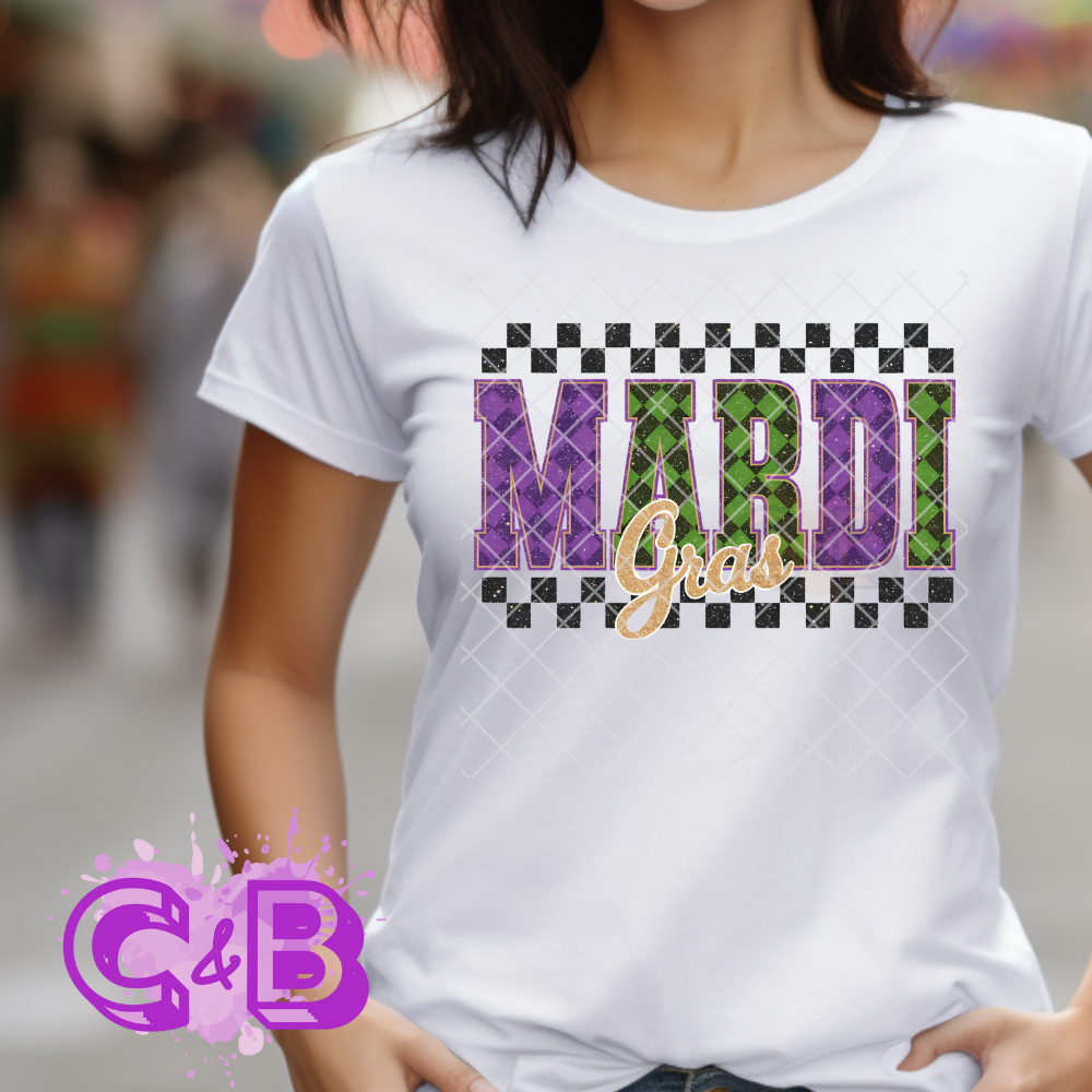 Checkered Mardi Gras DTF film t shirt transfer