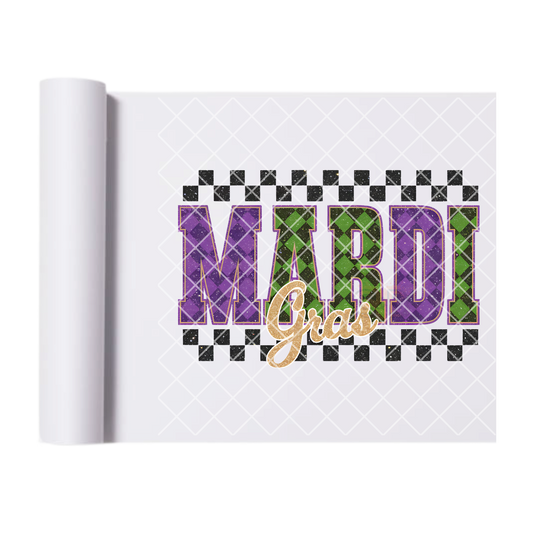 Checkered Mardi Gras DTF film t shirt transfer