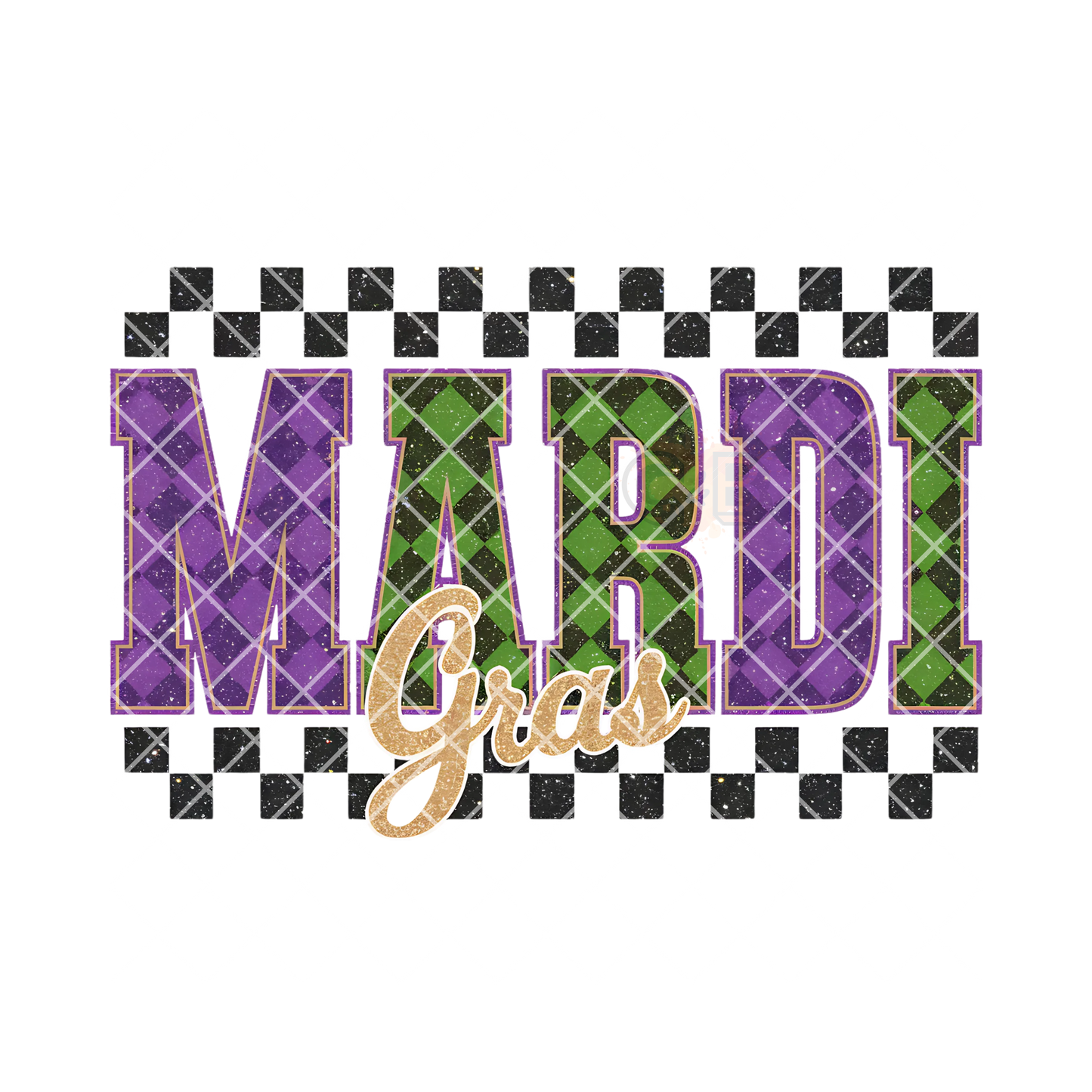 Checkered Mardi Gras DTF film t shirt transfer