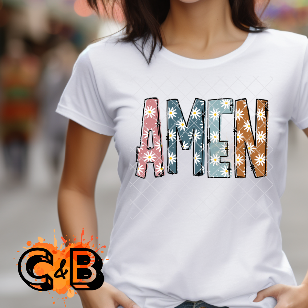 Amen daisy pattern DTF film t shirt transfer