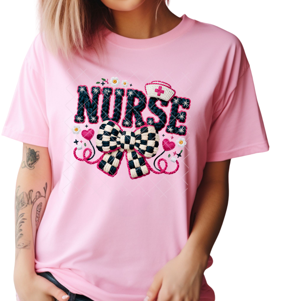 Nurse Checkered Bow - Premium Graphic T-Shirt for Casual Wear