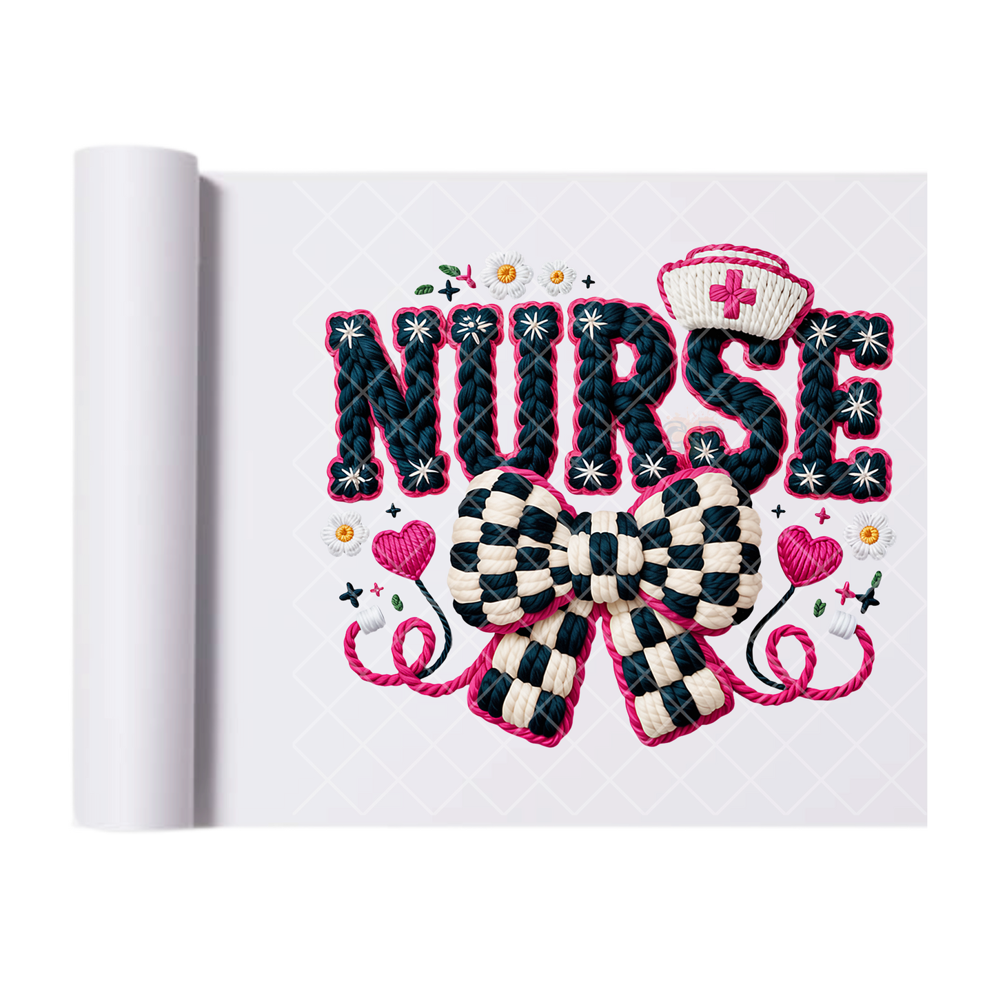Nurse Checkered Bow - Direct Print Film Transfer for T-Shirts, Cotton, Polyester & Blends - High-Quality Print