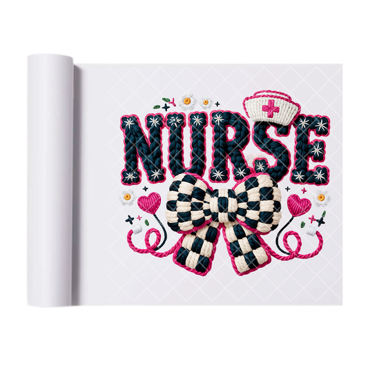 Nurse Checkered Bow - Direct Print Film Transfer for T-Shirts, Cotton, Polyester & Blends - High-Quality Print