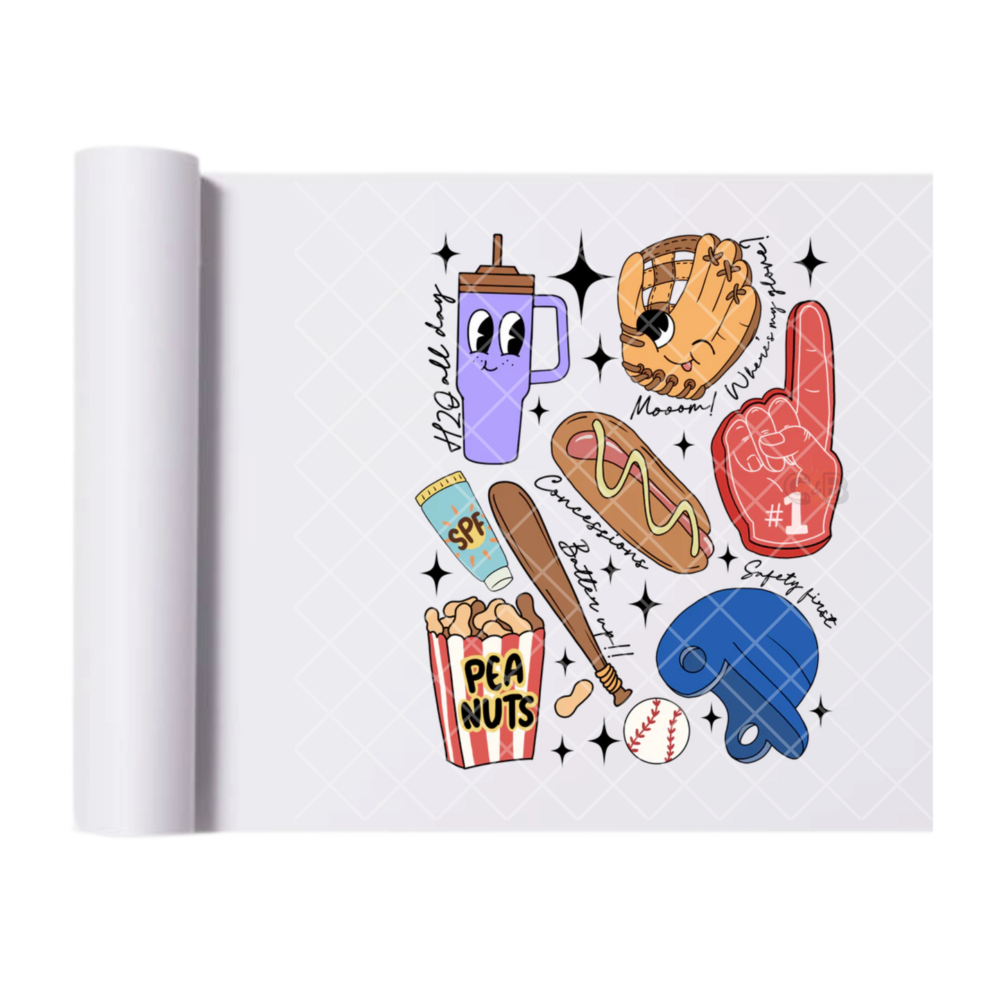 Baseball Cartoon - Direct Print Film Transfer for T-Shirts, Cotton, Polyester & Blends - High-Quality Print