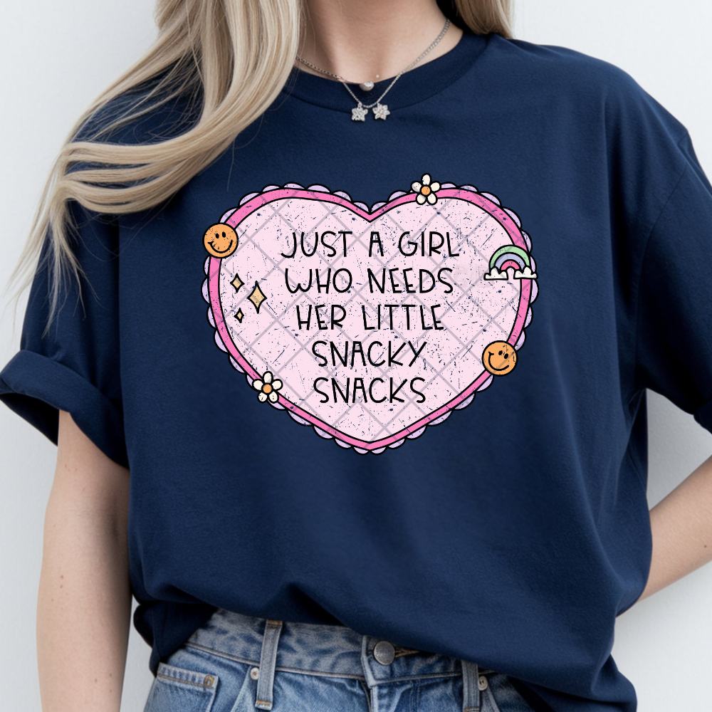 Just a Girl Who Needs Her Snacks - T-Shirt, Premium Graphic, Trendy T-Shirt for Casual Wear