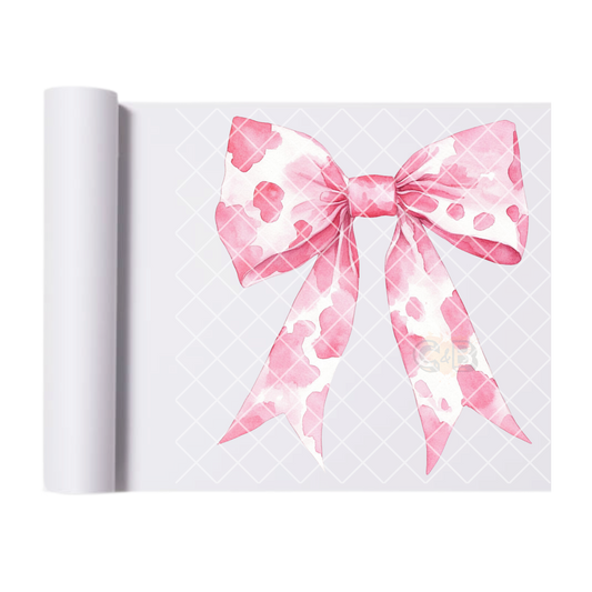 Pink cow print watercolor bow DTF transfer-high quality transfer for printing