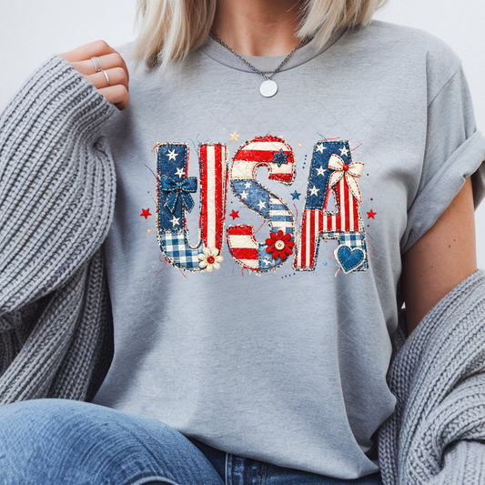 USA Quilted Flag - T-Shirt, Premium Graphic, Trendy T-Shirt for Casual Wear