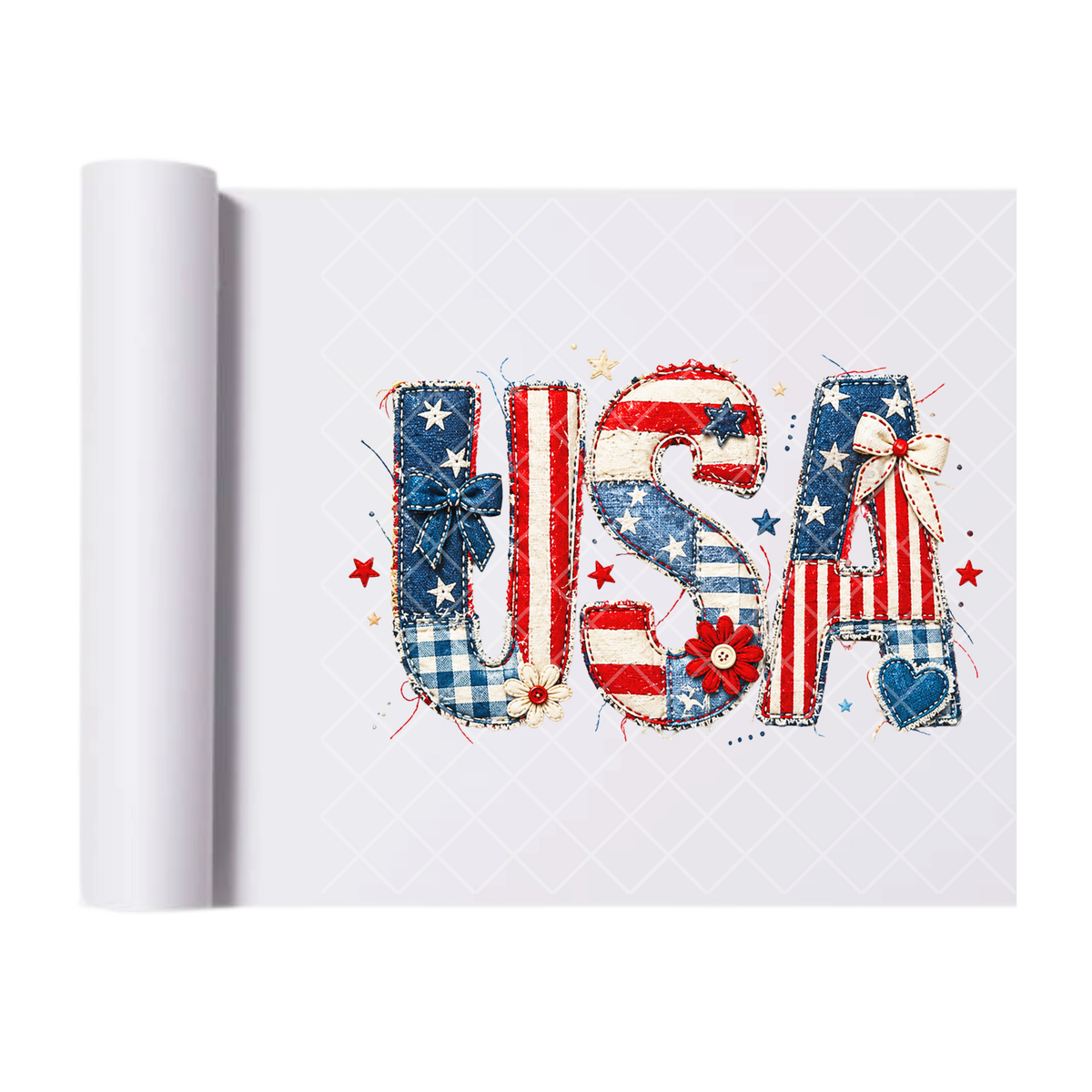 USA Quilted Flag - Direct Transfer Print, Ready To Press For T-Shirts, Cotton, Polyester & Blends - Tshirt Business Quality