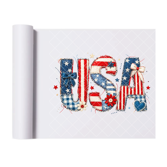 USA Quilted Flag - Direct Transfer Print, Ready To Press For T-Shirts, Cotton, Polyester & Blends - Tshirt Business Quality