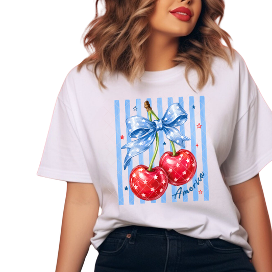 Cherrys and Stripes - T-Shirt, Premium Graphic, Trendy T-Shirt for Casual Wear