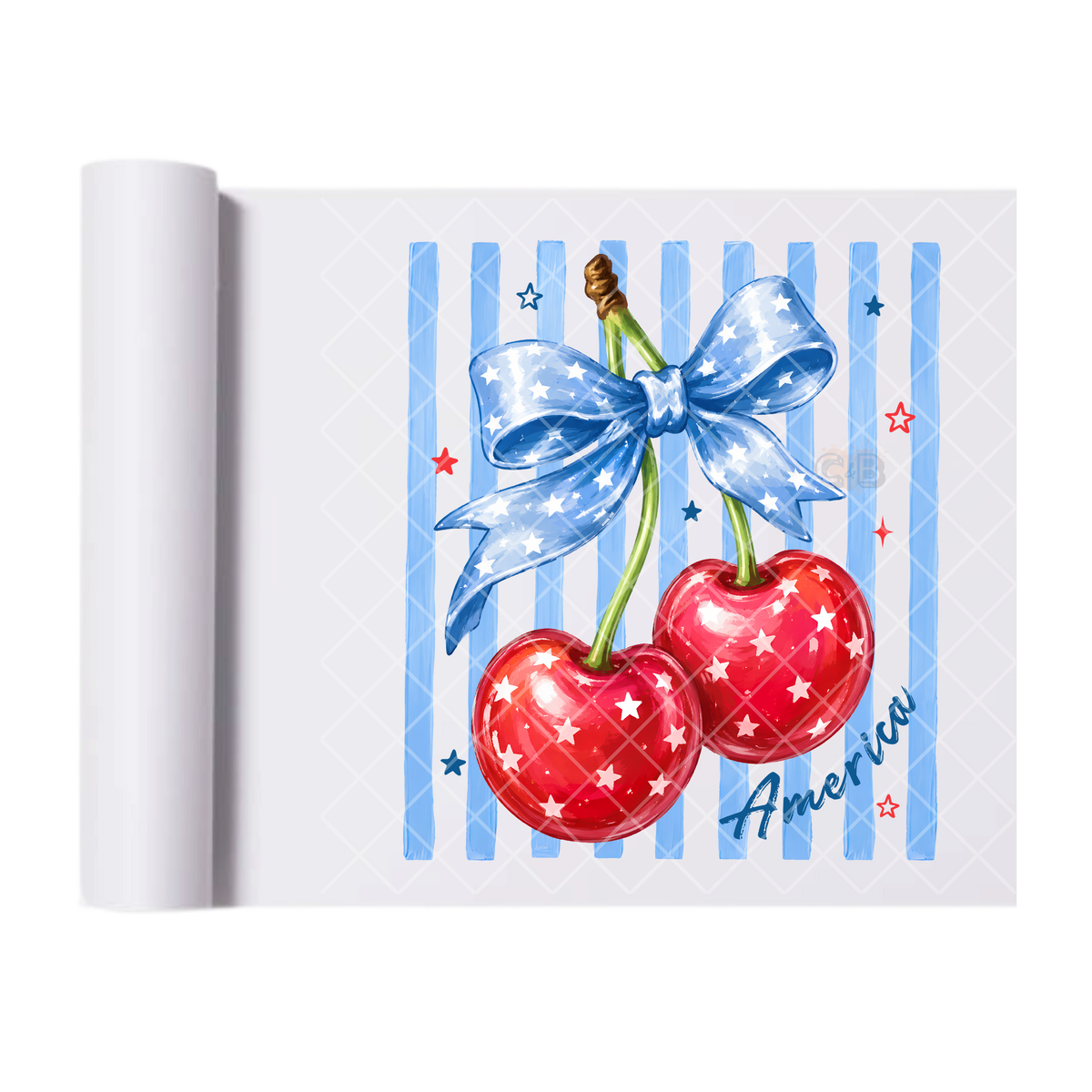 Cherrys and Stripes - Direct Transfer Print, Ready To Press For T-Shirts, Cotton, Polyester & Blends - Tshirt Business Quality